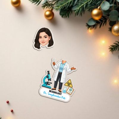 Personalized Microbiologist Female Scientist Caricature Tabletop Gift for Lab Professionals, Researchers & Clinical Labs Appreciation Gift for Doctor | Battery Powered Moving Head